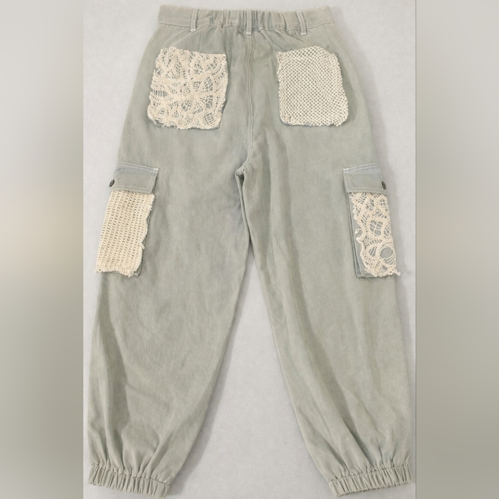 POL Crochet Overlayed Sage Green Cargo Jogger Small - New Without Tags - Picture 2 of 8